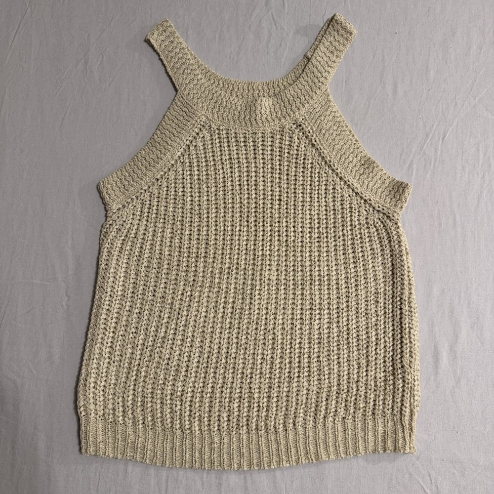 Fate knit halter sleeveless tank top Boho Ivory Stretch Beige Womens M Coastal